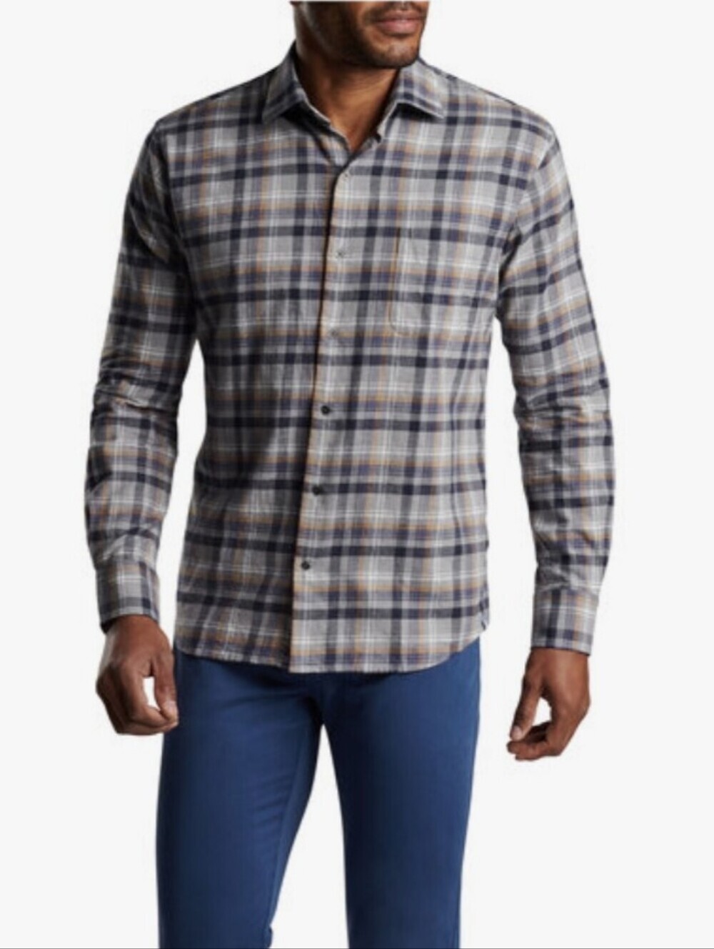Peter Millar Men Button Down Flannel Shirt Size Medium Gray Blue Preppy School